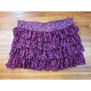 Vtge Purple Floral Aqua Tiered Mini Skirt Y2K
